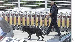 Los Angeles policeman on patrol outside the international terminal