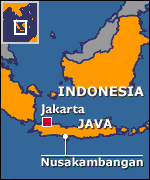 Map of Indonesia showing Jakarta and Nusakambangan