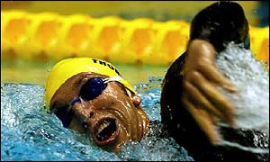 Australia's Ian Thorpe on his way to victory in the 400m freestyle at the Pan Pacific Championships