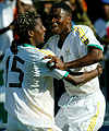 South Africa celebrate their first goal