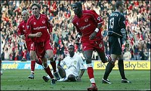 Middlesbrough's Joseph Desire Job celebrates equalising against Leeds 