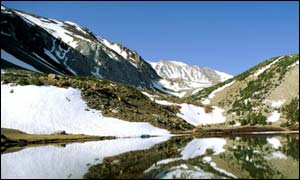 mountain and lake