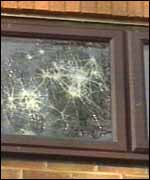 Broken window at the mosque