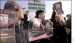 Anti-US demonstration at Camp Casey, a US military base in Uijongbu north of Seoul, 18 November 2002.
