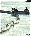 Barriers are erected to protect the coastline
