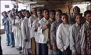 Voters outside a polling booth 