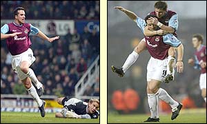 Ian Pearce puts West Ham ahead after 17 minutes in their home match with Bolton