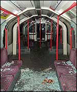 Broken glass on Tube train