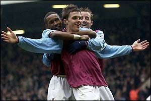 Michael Carrick scores the second West Ham goal in their vital London derby with Spurs 