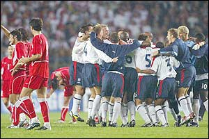 England celebrate thier draw