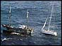 A yacht being towed to safety