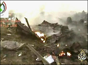 Burning wreckage