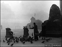 Trafalgar Square in the smog