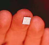 Silicon chip on the tip of a finger