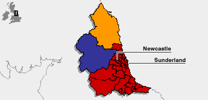 A map of North East showing its political make up.
