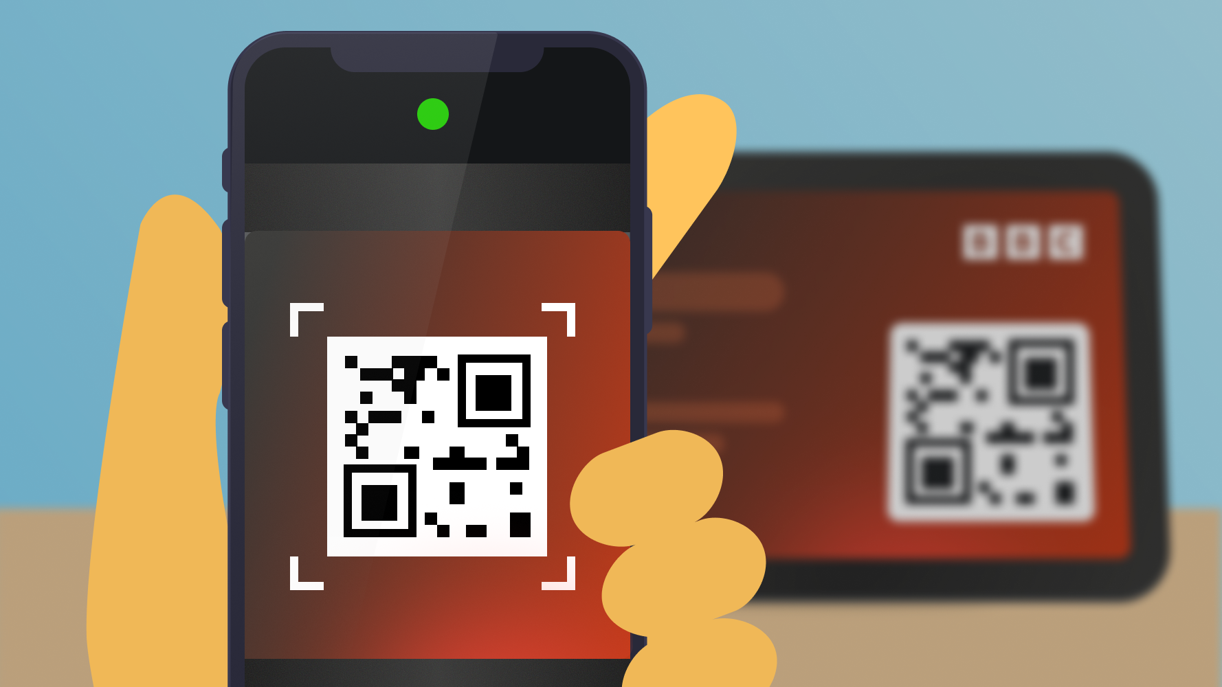A user scanning a QR code on an Alexa screen‑enabled device using their phone’s camera.