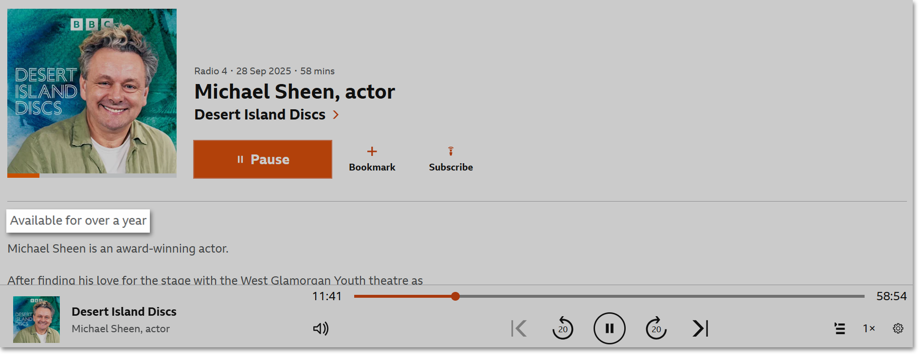 Image of a podcast page with the availability highlighted