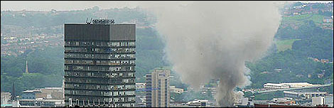 The Arts Tower during the fire at Gatecrasher, 2007