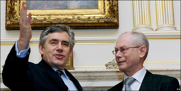 UK's PM Gordon Brown (left) and EU's Herman Van Rompuy at 10 Downing Street, 19 Jan 10