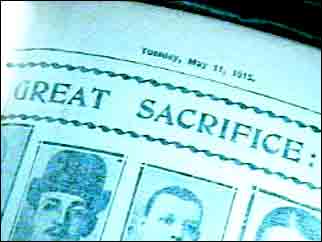 One of many newspaper pages giving details of thos killed or maimed in the 'Great War'