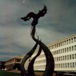 The Phoenix Memorial, University of Caen (Campus 1). The wartime university was completely destroyed after the Normandy Landings of June 1944. The phoenix represents its postwar resurrection from the ashes.