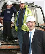 Jeff Mason, head teacher, with plant operator Bruce McColm and one of the school's pupils