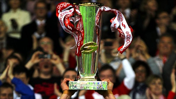 Super League Grand Final Trophy held aloft