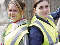 The girls are proud after some litter picking