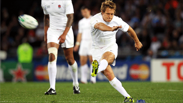 Jonny Wilkinson lets fly with a kick for England