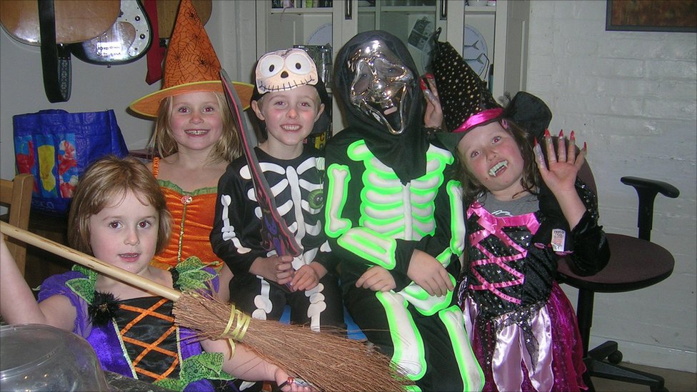Some children dressed up for Halloween