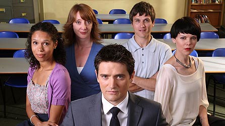 L-R: Helen Hoyle (Vinette Robinson), Ruby Fry (Elizabeth Berrington), Christopher Meade (William Ash), Jo Lipsett (Sarah Jane Potts) and front: Max Tyler (Tom Chambers)