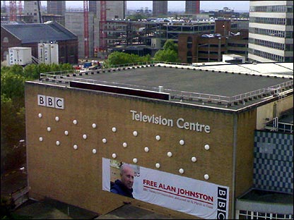 Alan Johnston banner on Television Centre