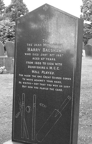Memorial to Harry Bagshaw, Derbyshire and MCC Victorian cricketer