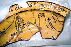 This broken plate is post mediaeval sgraffito (scratched) ware plate and the leaf 