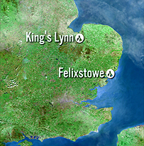 Map showing King's Lynn to Felixstowe