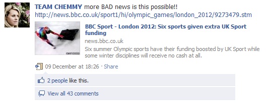 Screengrab from Chemmy Alcott's Facebook page