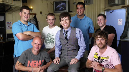 Front: Matty Leonard and Sam Addinall. Middle: Gareth Malone. Back: Patrick Page, Dan Perks, Dean Smith and Reece Stocker