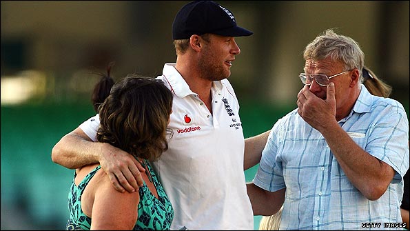 Andrew Flintoff with his mum Susan and dad Colin