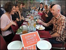 Diners enjoy a meal at an Indian restaurant in the Melbourne suburb of Footscray