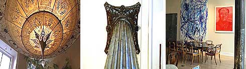 A bold lightshade, a classical style column, and the column in situ