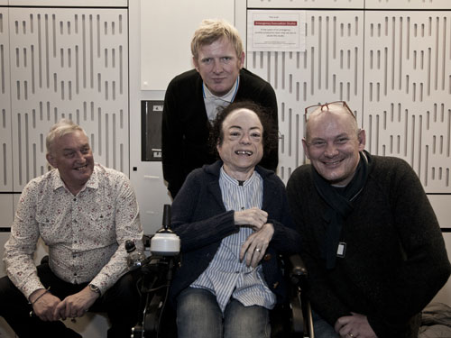 Left to right - Ian Macrae, Rob Crossan, Liz Carr, Steve Day (in Ouch studio)