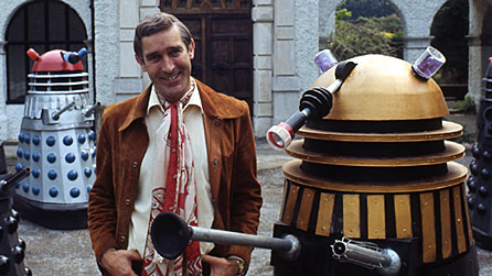 Terry Nation pictured with Daleks