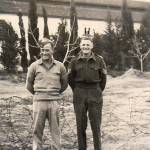 October 1943 - Sergeant ‘Bob’ Paice and L/Sgt. Arthur Ward at Euculyptus, Sidi Moussa, near Algiers. Where they had an Officer’s Mess built from 40-gallon oil drums and Ward constructed a fireplace to burn diesel oil. They slept in tents in the middle of rows of orange and grapefruit trees.