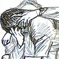 Tim's hand drawing of an able-bodied person embracing a wheelchair user