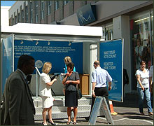 Mobile registration booth in town