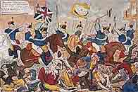 Painting depicting a scene from the Peterloo Massacre by George Cruikshank, 1819