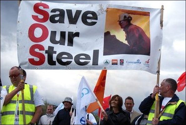 Redcar steelworkers protesting at job losses