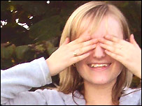 Sarah Hinds covers her eyes