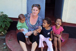 Sarah Forde with children in Kenya