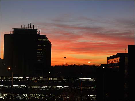 Leicester's Skyline at sunset in winter